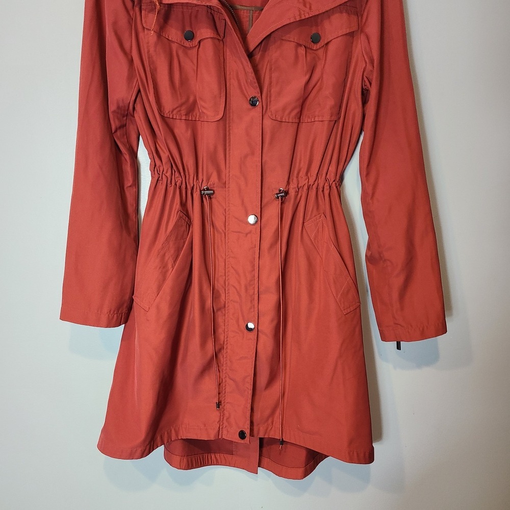 Badgley Mischka women coat‎ jacket hooded sz M $189 Rust Red Spring - Picture 3 of 12